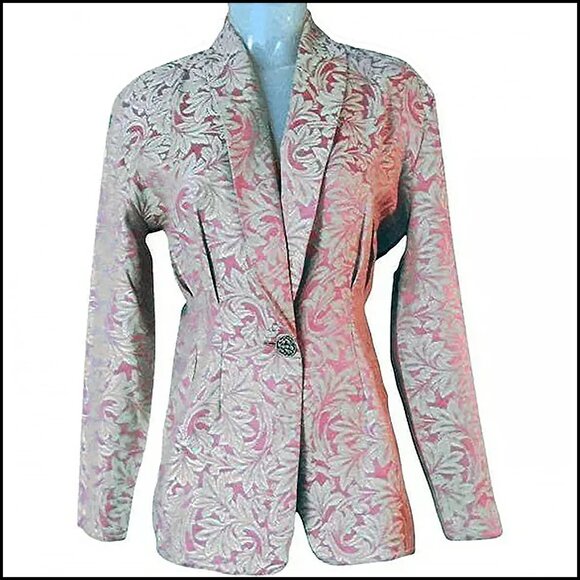 Vintage Spring Blazer Curvy Tapered Long Tailored Damask - 80s - Picture 5 of 10